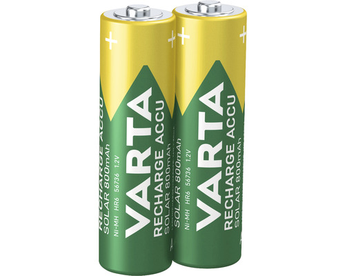 Twee Varta Recharge Accu Solar 800 mAh batterijen
