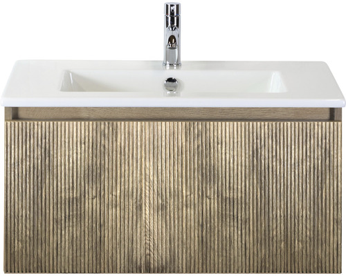 SANOX Badkamermeubelset Frozen 3D met wastafel met één kraangat 81 cm french oak Wastafelmeubel met wasbak en kraan