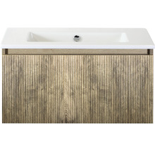 Wastafelmeubel met houten structuur en wastafel