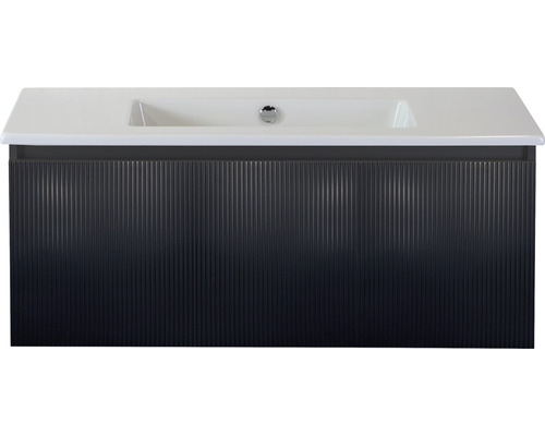 SANOX Badkamermeubelset Frozen 3D met wastafel zonder kraangat 101 cm zwart mat Wastafelonderkast met wastafel