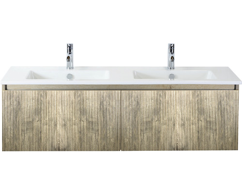 SANOX Badkamermeubelset Frozen 3D met dubbele wastafel 141 cm french oak Wastafelmeubel met twee wastafels en houtstructuur