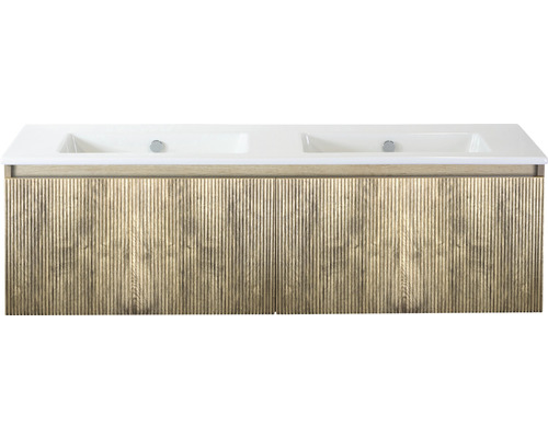 SANOX Badkamermeubelset Frozen 3D met dubbele wastafel zonder kraangat 141 cm french oak SANOX Badkamermeubelset Frozen 3D met dubbele wastafel zonder kraangat 141 cm french oak