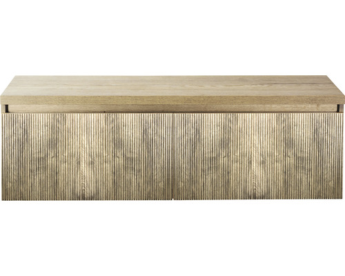 SANOX Badkamermeubelset Frozen 3D met wastafelblad 43x140x45 cm french oak Houten dressoir met geribbelde voorkant