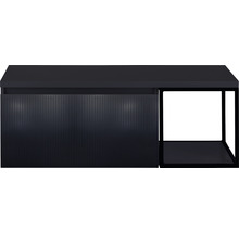Zwarte wastafelonderkast met ribbelstructuur en open plank