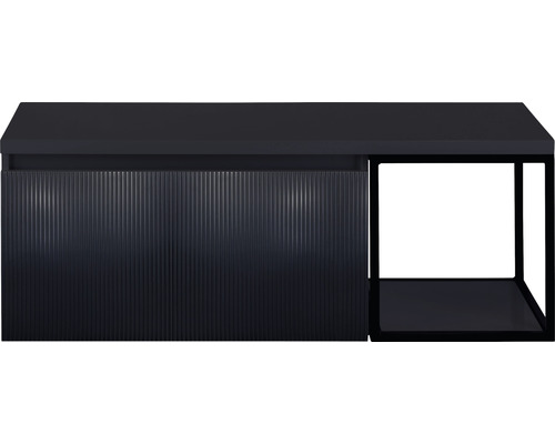 SANOX Badkamermeubelset Frozen 3D met wastafelblad 43x120x45 cm zwart mat Zwarte wastafelonderkast met ribbelstructuur en open plank