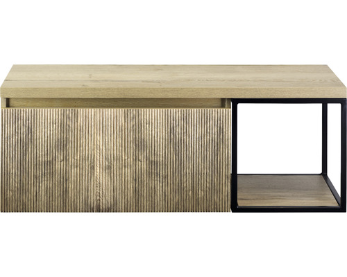 SANOX Badkamermeubelset Frozen 3D met wastafelblad 43x120x45 cm french oak Moderne houten salontafel met opbergruimte en metalen frame