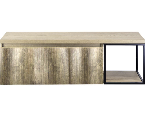SANOX Badkamermeubelset Frozen 3D met wastafelblad 43x140x45 cm french oak Lichtgekleurd dressoir met lade en zwart metalen frame