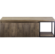 Tv-meubel met houten blad, geribbelde voorkant en open vak met zwart frame