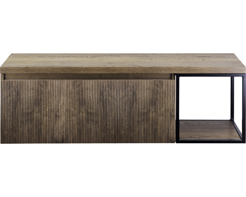 SANOX Badkamermeubelset Frozen 3D met wastafelblad 43x140x45 cm charleston Tv-meubel met houten blad, geribbelde voorkant en open vak met zwart frame