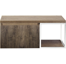 Salontafel met houten blad, houten structuur en metalen frame