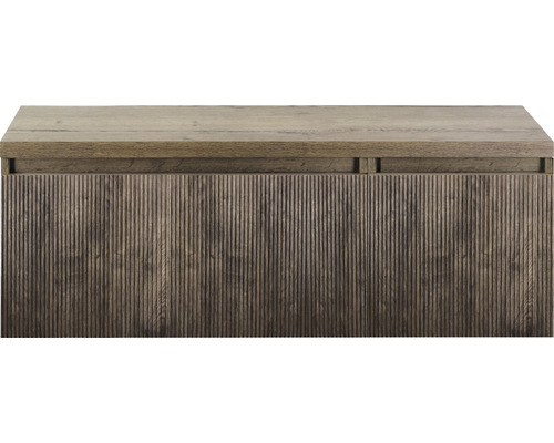 SANOX Badkamermeubelset Frozen 3D met wastafelblad 43x120x45 cm charleston Wastafelonderkast met verticaal gegroefde houtstructuur