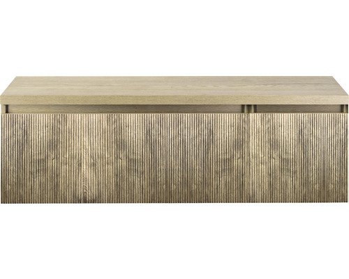 SANOX Badkamermeubelset Frozen 3D met wastafelblad 43x140x45 cm french oak Badkamermeubel van hout met geribbeld oppervlak