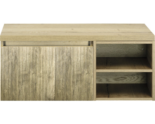 SANOX Badkamermeubelset Frozen 3D met wastafelblad 43x100x45 cm french oak Houten kast met schuifdeur en planken
