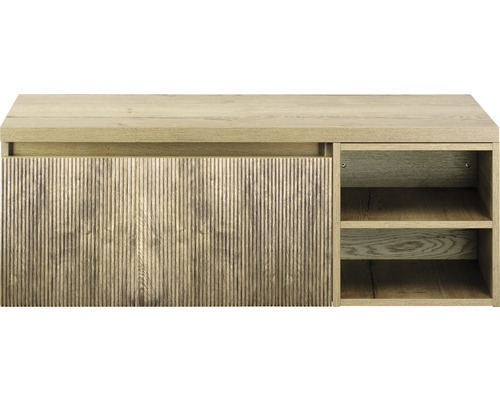 SANOX Badkamermeubelset Frozen 3D met wastafelblad 43x120x45 cm french oak Houten kast met geribbelde schuifdeur en open schappen