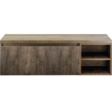 Houten kast met planken en verticaal gegroefde deur