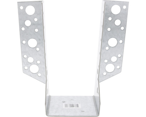 Metalen balkdrager met gaten voor de constructie van houten structuren