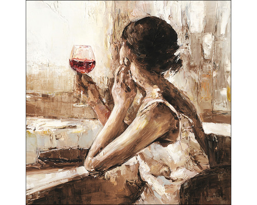 PURE LIVING Schilderij glas Girl With Wine Glas 80x80 cm