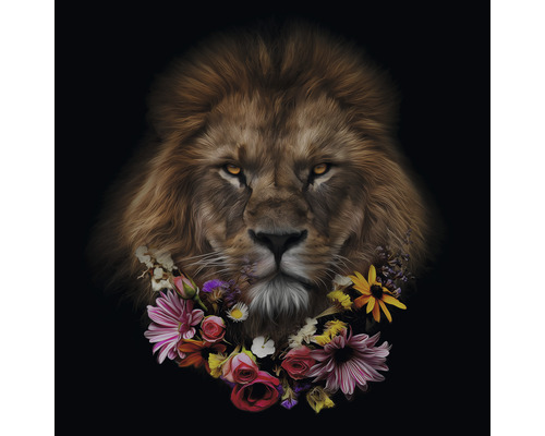 PURE LIVING Schilderij glas Flowered Lion 50x50 cm