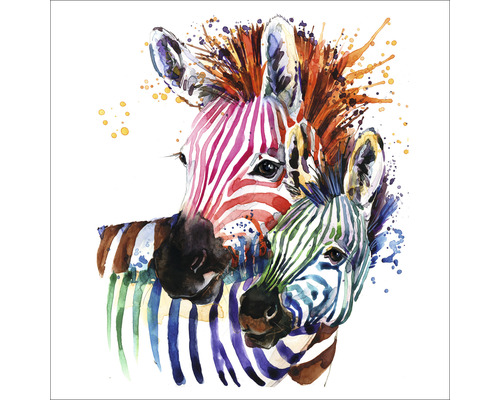 PURE LIVING Schilderij glas Colored Zebras 20x20 cm