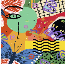 Abstract kunstwerk met gezicht, vormen en patronen