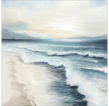 Schilderij van een kustlandschap met strand en golven