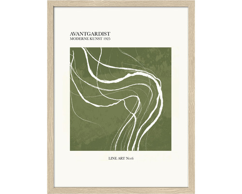Ingelijste poster met abstracte witte lijnen op groen, Avantgardistische moderne kunst 1925, Line Art No.6