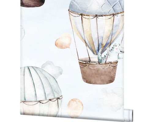 Rol behang met illustraties van luchtballonnen en dinosauriërs