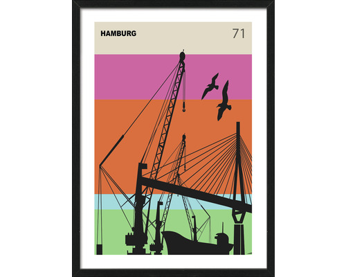 Ingelijste kunstdruk Hamburg met kranen en brug