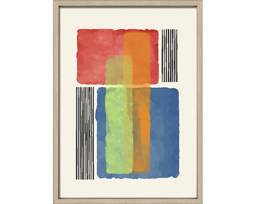 Ingelijste abstracte aquarel afbeelding met geometrische vormen