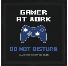 Decoratieve afbeelding met de tekst Gamer at Work, Do not disturb en de omtrek van een gamecontroller in een lijst