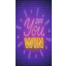 Neonreclame met de tekst You Win voor een bakstenen muur