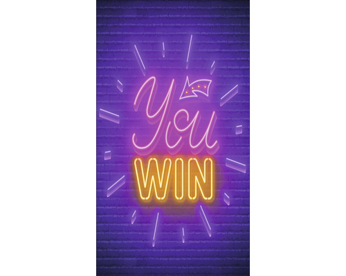 Neonreclame met de tekst You Win voor een bakstenen muur