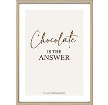 Ingelijste poster met de tekst: Chocolade is het antwoord