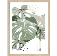 Ingelijste afbeelding met Monstera bladeren en abstract ontwerp