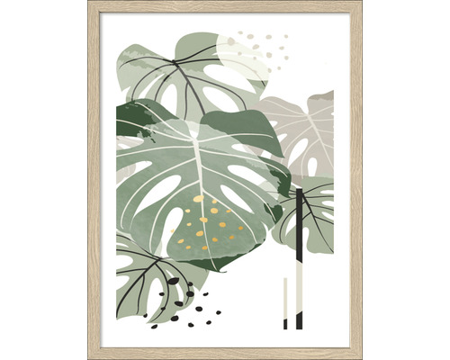 Ingelijste afbeelding met Monstera bladeren en abstract ontwerp