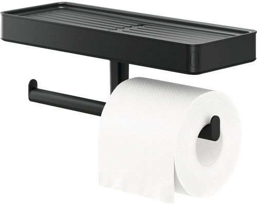 Zwarte toiletpapierhouder met plank