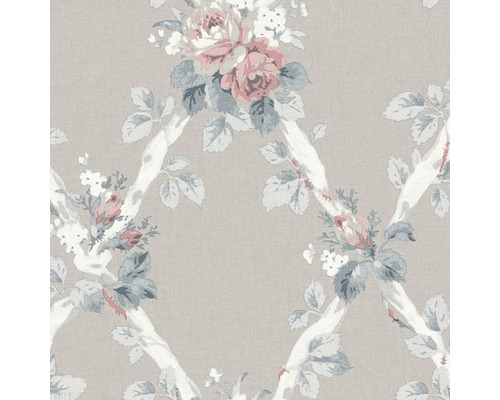 LAURA ASHLEY Vliesbehang 115267 Rosemore pale sable Behang met bloemmotief en klimplanten