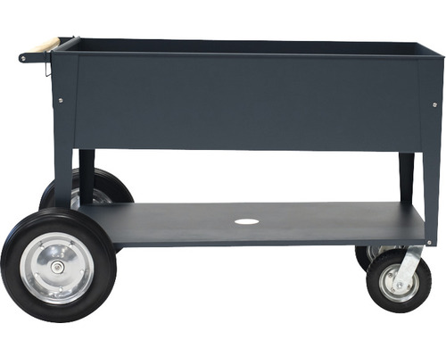 Verrijdbare plantenbak met houten handvat en opbergplank