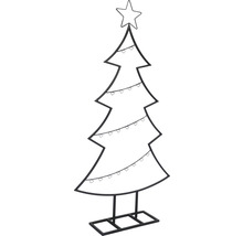 Decoratieve metalen kerstboom met ster en lichtslinger.
