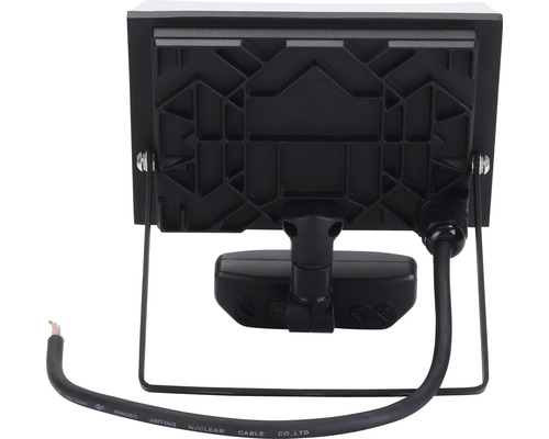 Achteraanzicht van een LED-spot met beugel en kabel