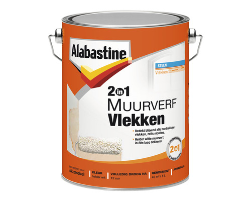 ALABASTINE 2in1 Muurverf vlekken voor nicotine-, roet- en lekkagevlekken helder wit 5 l ALABASTINE 2in1 Muurverf vlekken voor nicotine-, roet- en lekkagevlekken helder wit 5 l