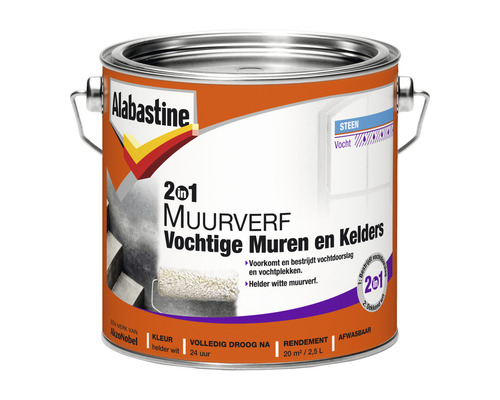 ALABASTINE Muurverf 2in1 voor vochtige muren helder wit 2,5 l