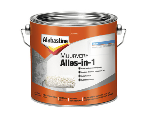 ALABASTINE Muurverf alles-in-1 renovatie helder wit 2,5 l Alabastine Muurverf Alles in 1 in de verfemmer met verfroller