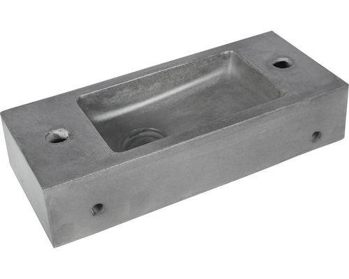 Rechthoekige betonnen wasbak met afvoer en boorgaten voor montage