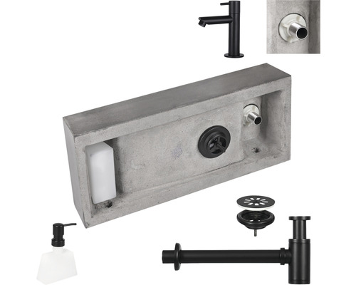 Complete wastafelinstallatie met kraan, sifon, afvoergarnituur en zeepdispenser