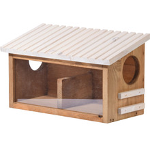 Houten huis voor insecten met dak en twee openingen