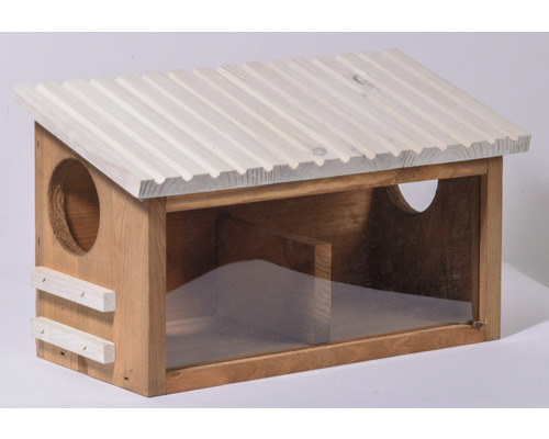 Vogelhuis van hout met transparant kijkvenster