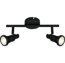 Zwarte plafondlamp met twee spots.