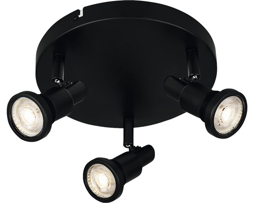 Zwarte plafondlamp met drie spots voor flexibele verlichting van interieurs
