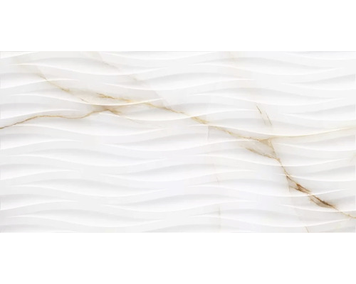 Wand- en vloertegel decor Topaz marmer wit 62,5x32 cm Witte wandtegel met een golvend oppervlak
